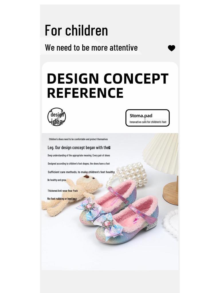 Kristall Prinzessin High Heels: Winter-Fleece gefütterte Schuhe für Mädchen mit Schleifen-Design