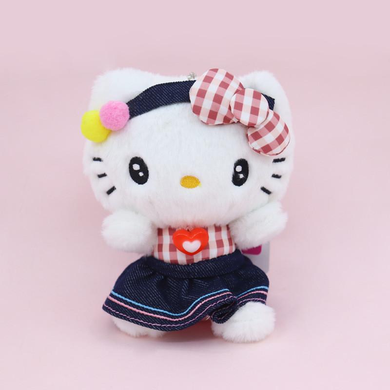 Cute Hello Kitty Plush Pendant With Plaid And Leopard Print Dress Decor For Girls Gift