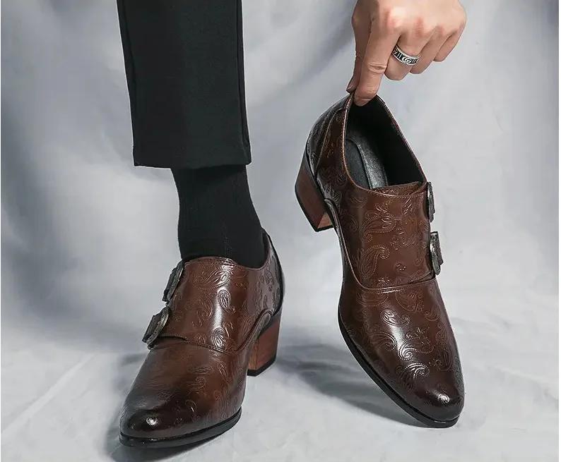 Men's Wedding Shoes Fashion Slim Fit Pointed High Heel Pullover Breathable Leather Shoes Classic Vintage Men's Dress Shoes