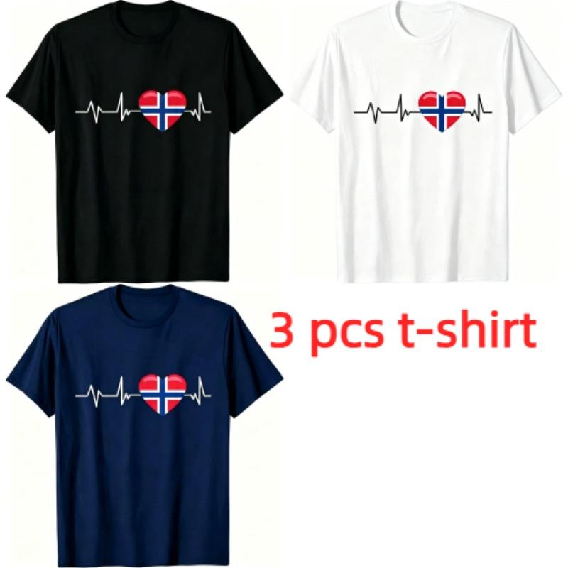 I Love Norway Pattern Print Men's T-shirt Summer Men's and Women's Casual Fashion Tops Men's Short Sleeve T-shirt Oversize Clothing