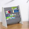 GINGER HOME – Étagère Bibliothèque Enfant 4 Compartiments, Meuble de Rangement Livres et Jouets, Blanc/Gris