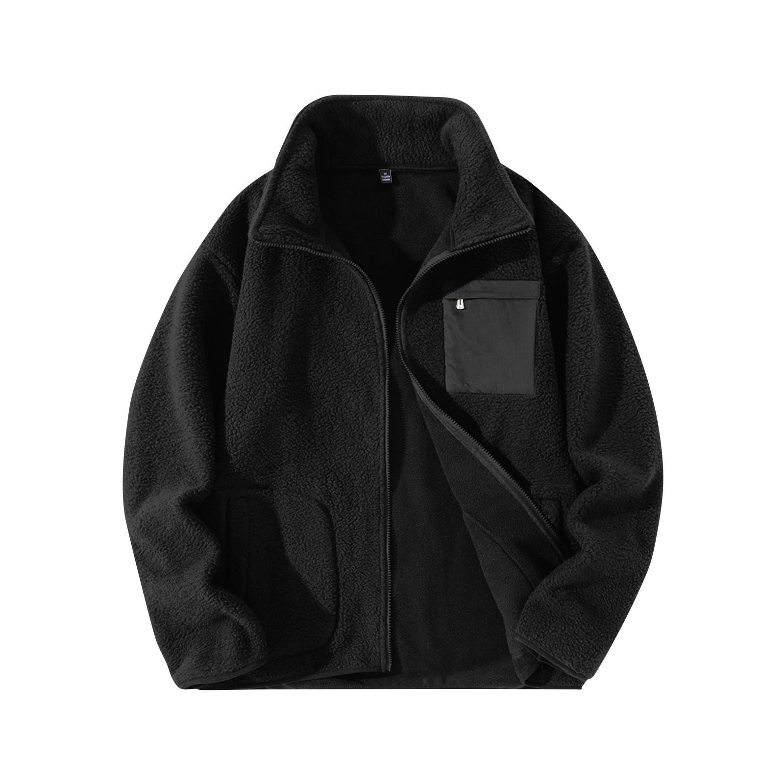 

Мужская зимняя однотонная куртка на молнии с воротником-стойкой, мужская повседневная флисовая куртка L чёрный