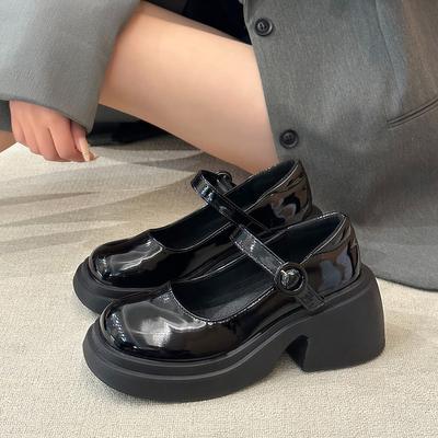 Fashion Black Platform Mary Jane Shoes 2025 New Women's Loafers Women Thick High Heels Lolita Shoe for Women Round Toe Belt Buckle Pumps