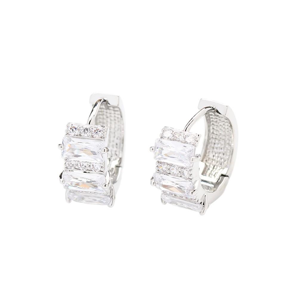 Japan and Korea light luxury micro-inlaid rectangular zircon earrings temperament fashion niche design high-end earrings earrings