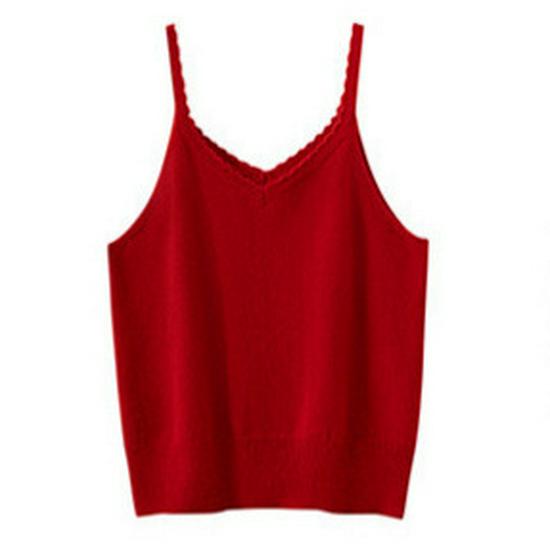 

Women s Lace Design Cashmere V-Neck Camisole - Age-Reducing Autumn/Winter Top M