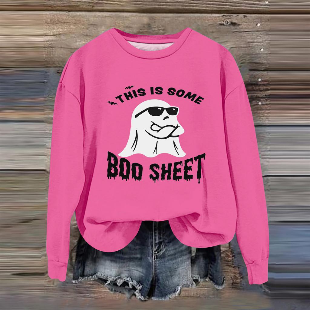 Women's Fashion Casual Long Sleeve Halloween Printed  Neck Sweatshirt