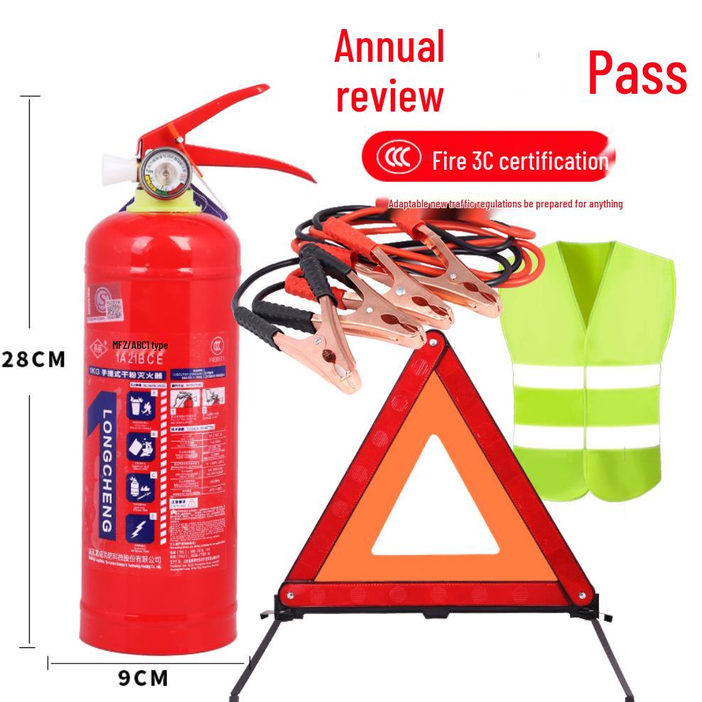 1kg Trockenpulver Handfeuerlöscher mit Feuerwarnschild und Jahresinspektionsset für Fahrzeuggebrauch