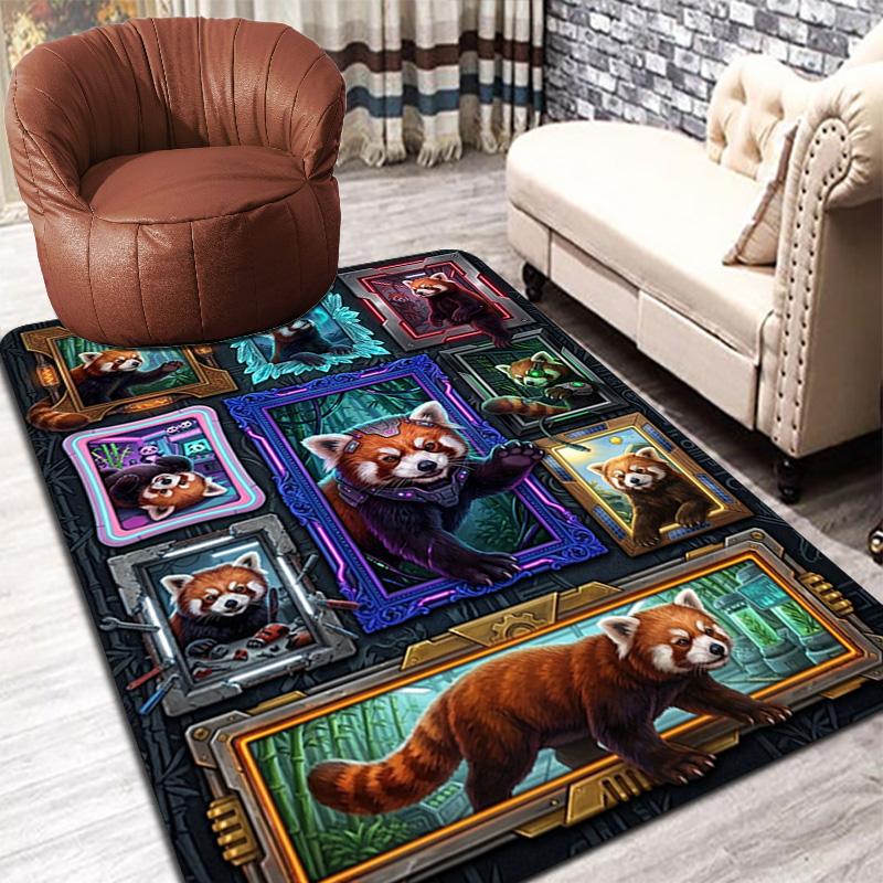 Futuristic Panda Frames Pattern Rug Floor Mat for Living Room or Bedroom Soft and Comfortable Carpet a Gift for Birthday and Holiday.