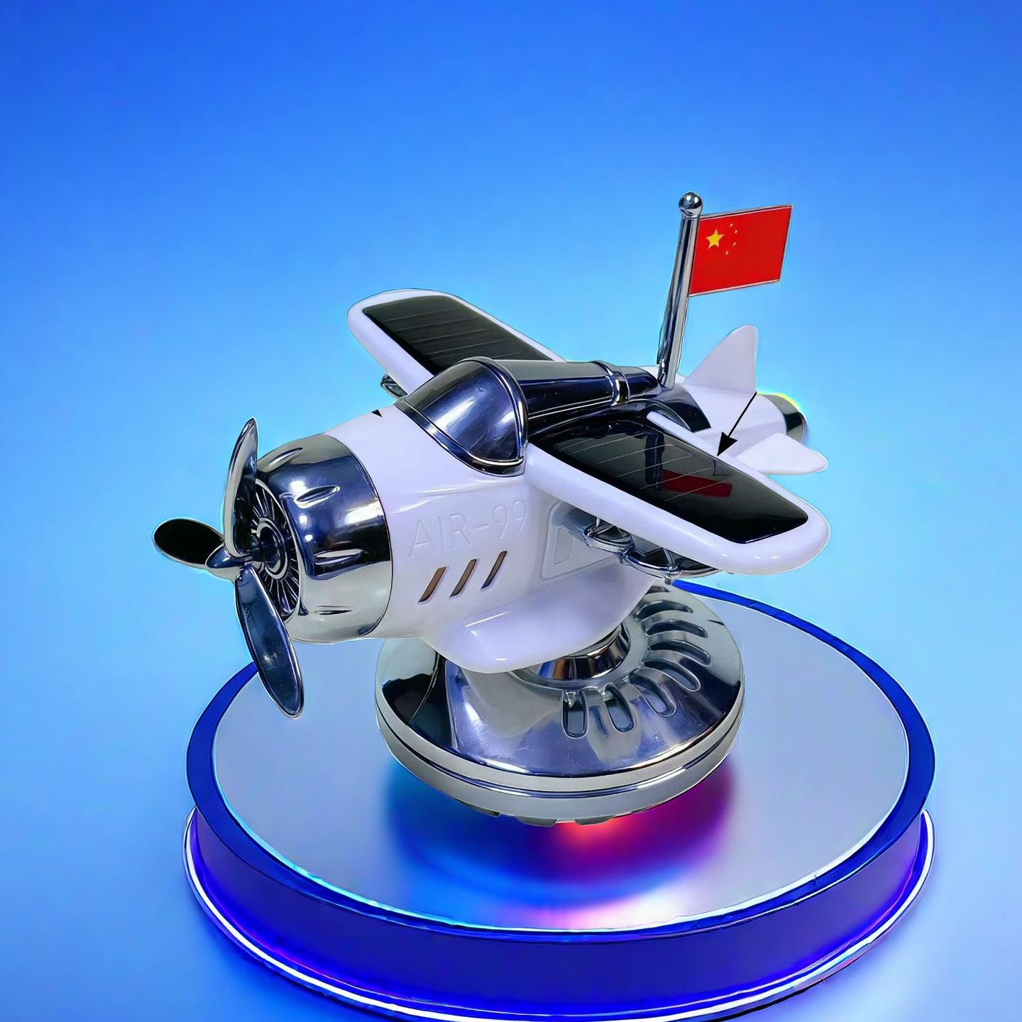 Solar-Powered Rotating Airplane Ornament for Car Interior Decoration Modern