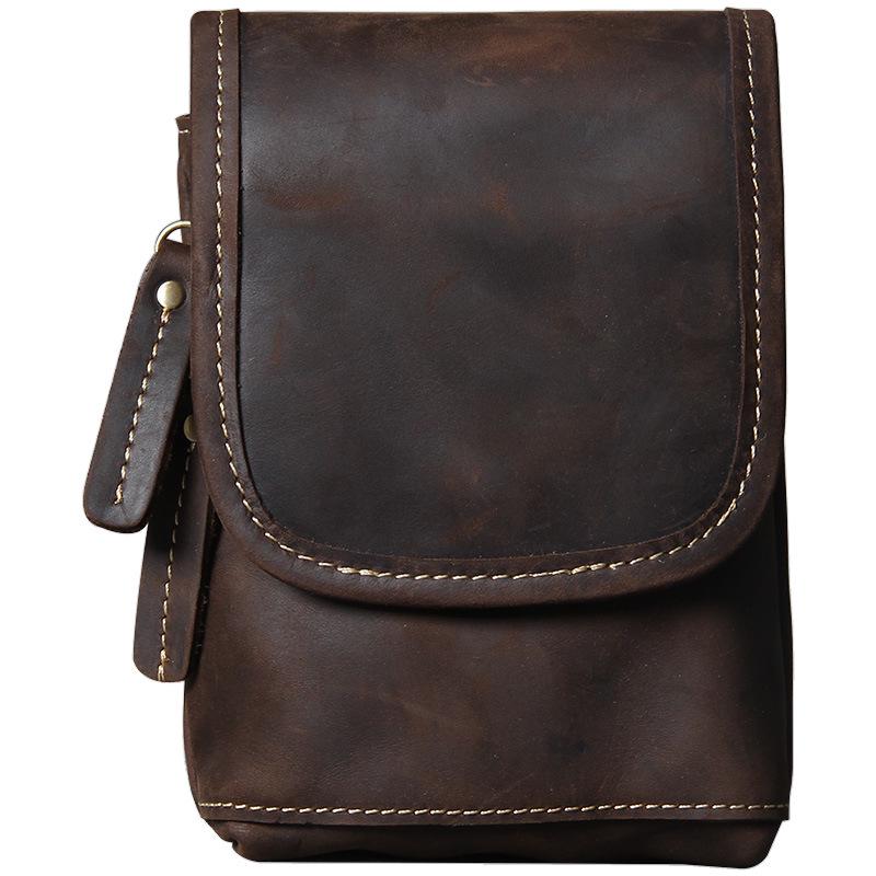 Retro Mini Leather Crossbody Bag - Men's Chest & Waist Phone Bag, Top Layer Cowhide