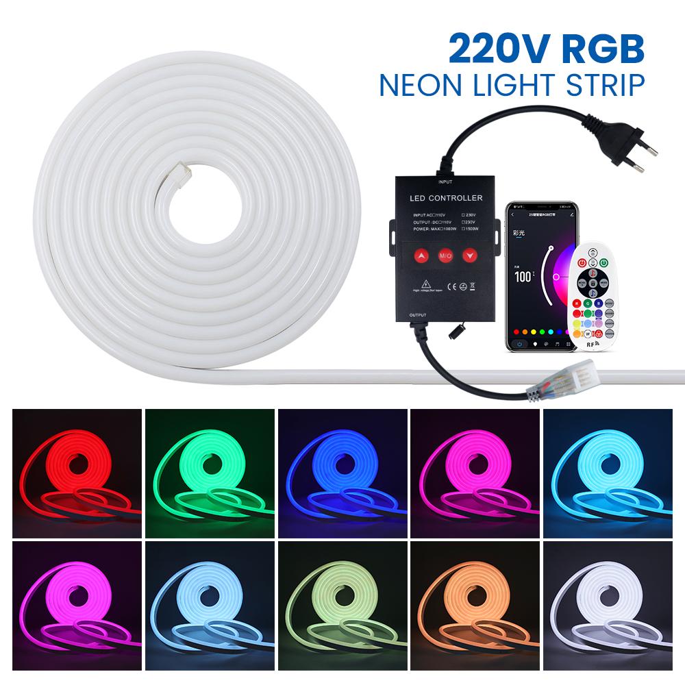 

110В 220В Tuya WIFI Alexa RGB Неоновый свет Водонепроницаемая 5050 Неоновая вывеска Цветная Гибкая Лента Светодиодная лента 1М 10М 50М 100М 1m