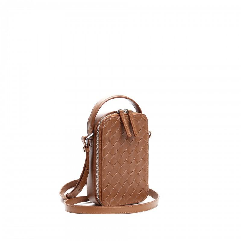 Woven Mini Square Crossbody Bag Women Genuine Leather Handheld Shoulder Street Style Daily Use