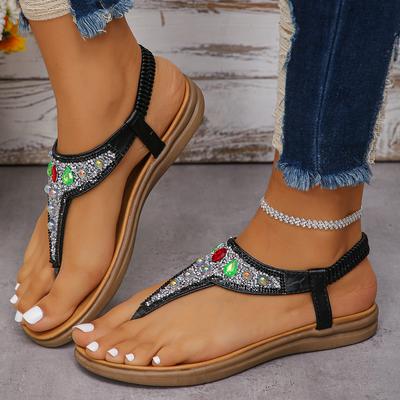 Mode Mode Strass Platte Sandalen voor Dames Zomer 2024 Casual Antislip Strand Schoenen Vrouw Elastische Band Clip Teen Boheemse Sandalias