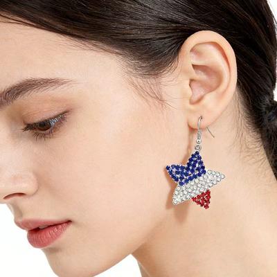 Rhinestone Spot Welded Pendant Earrings Trend American Independence Day Diamond Flag Earrings Earrings