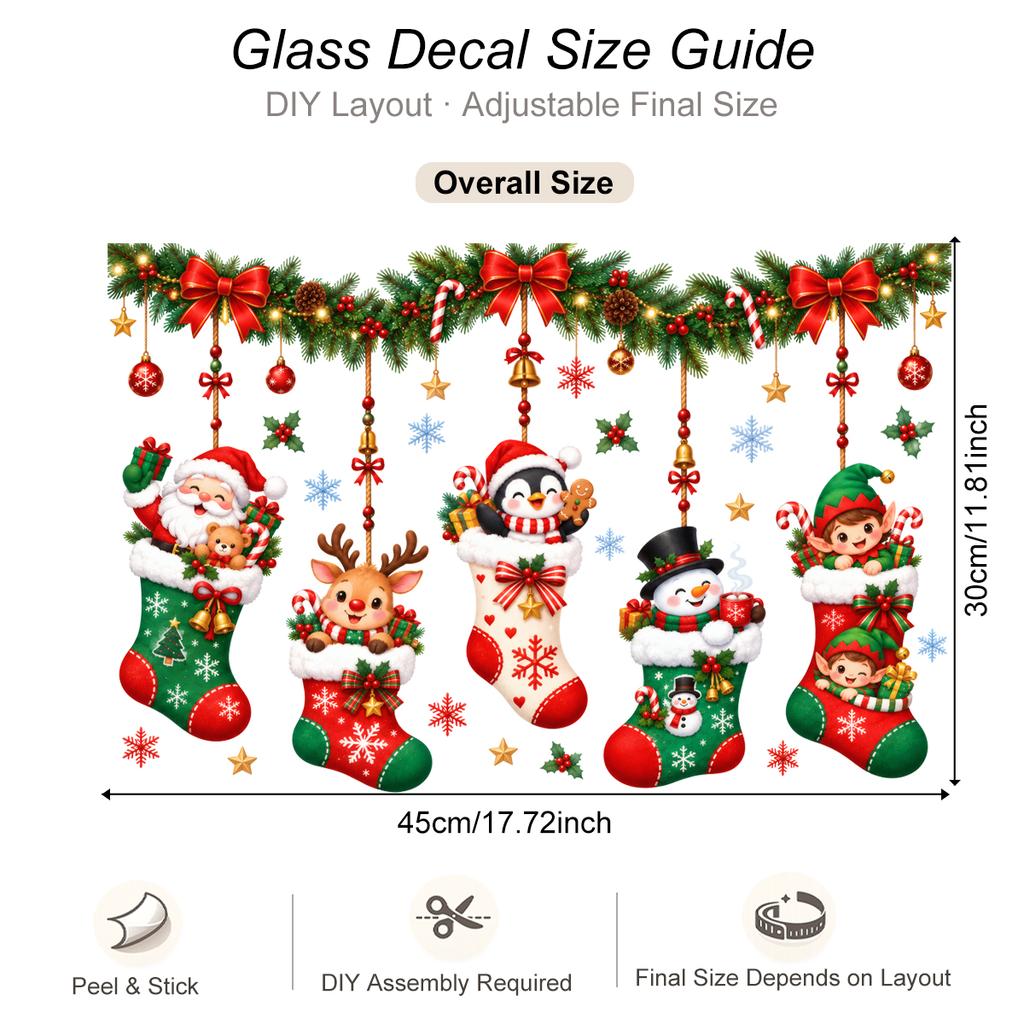 Christmas Window Stickers Holiday Decoration Static Cling Window Sticker Xmas Decor Snowman Santa Wall Decal