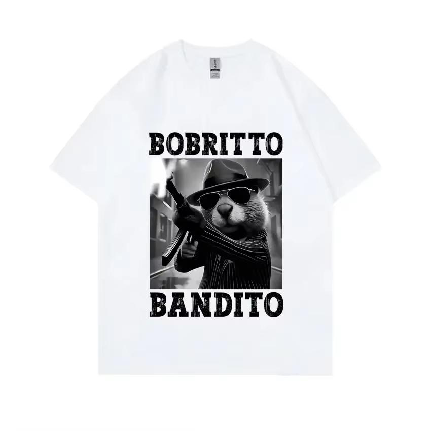 Bobritto Bandito Lustiges Biber Meme Damen Sommer Rundhals Kurzarm T-Shirt Lässiges Humorvolles Oberteil Bequemes Damen T-Shirt
