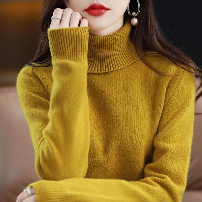 Women's Winter Double-Ply Thick High-Neck Pure Wool Cashmere Base Layer Sweater