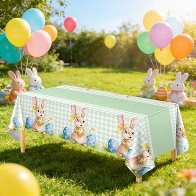 1 pièce Nappe de Pâques Œuf Coloré Lapin Pâques Jetable Plastique Rectangle Décorative