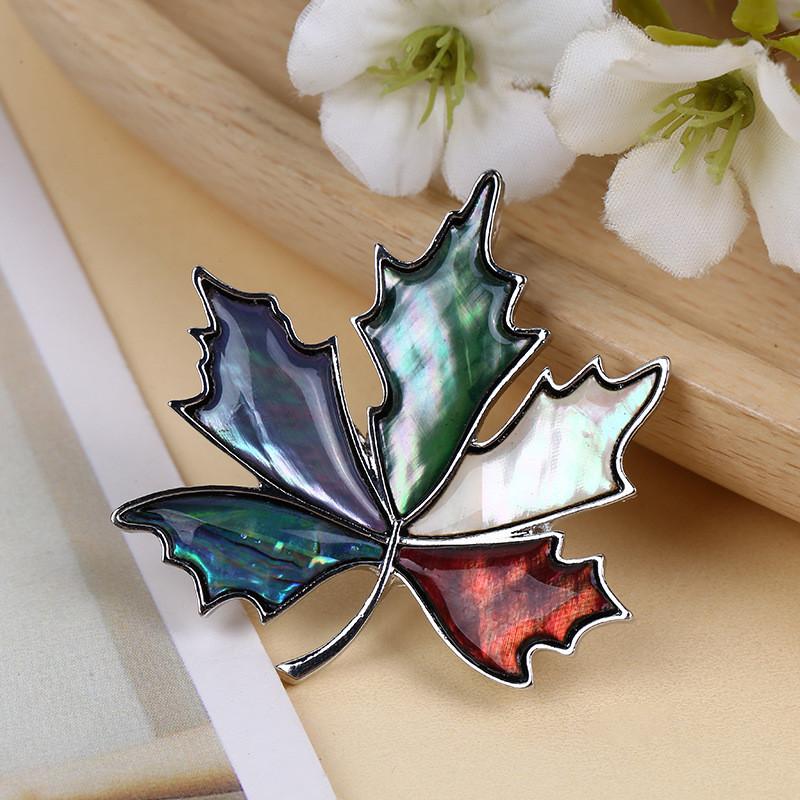 Creative Shell Leaf Brooch Pendant With Inlay For Women And Men