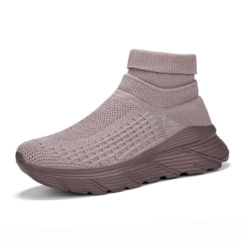 New Fly-woven Socks Shoes Men's Large-size Thick-soled High-top Couple Shoes Breathable and Lightweight Foot-fitting Mesh Sneakers