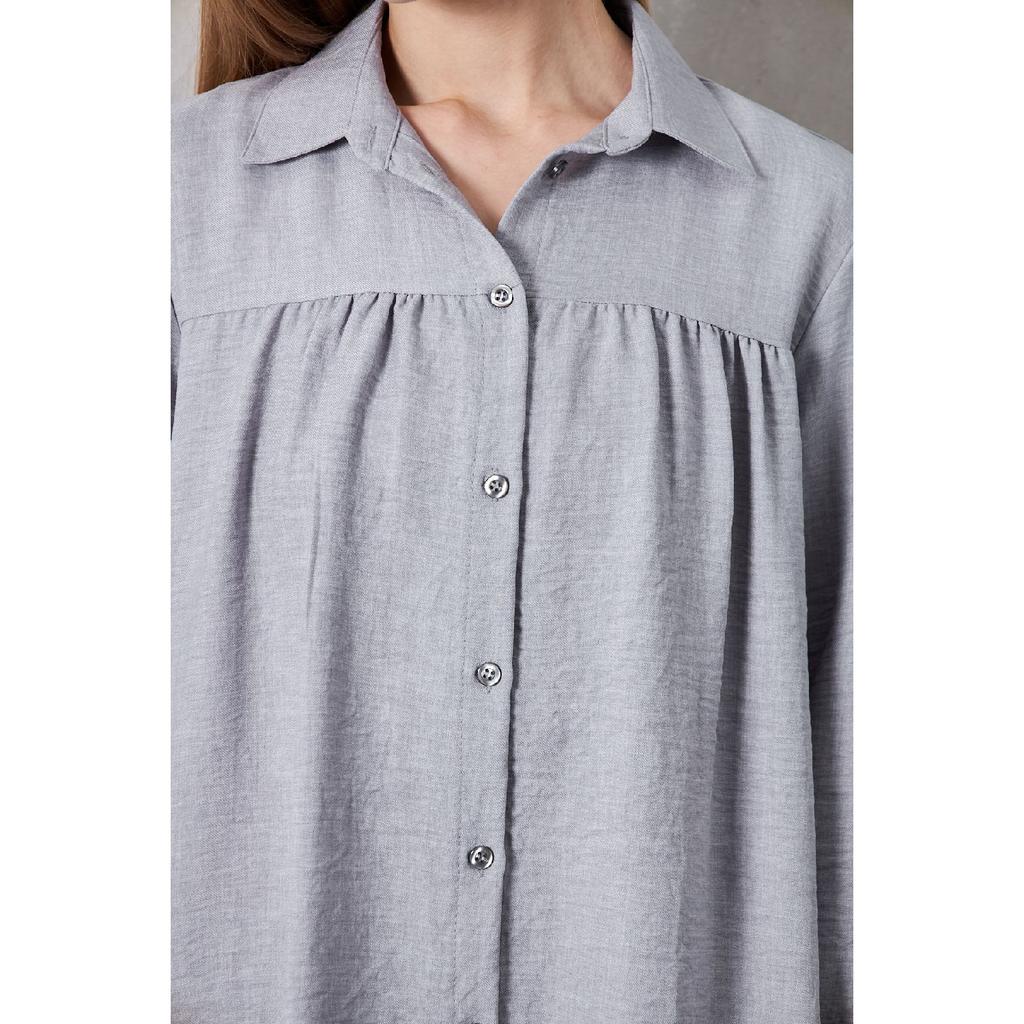 Women's Imported Linen Tunic Shirt With Gathered Front And Elastic Sleeves