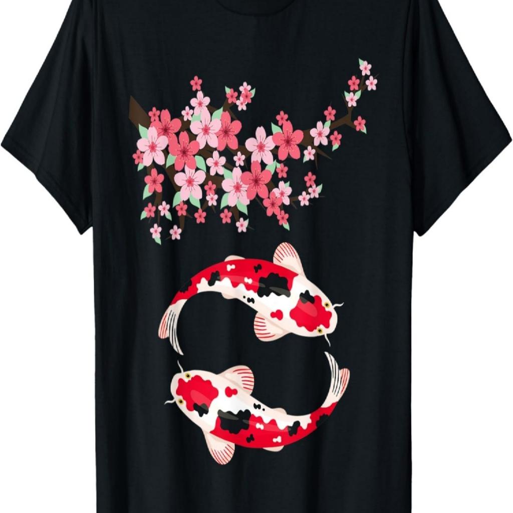 Koi Carp Nishikigoi Fish Cherry Blossoms Men Women T-Shirt(7)