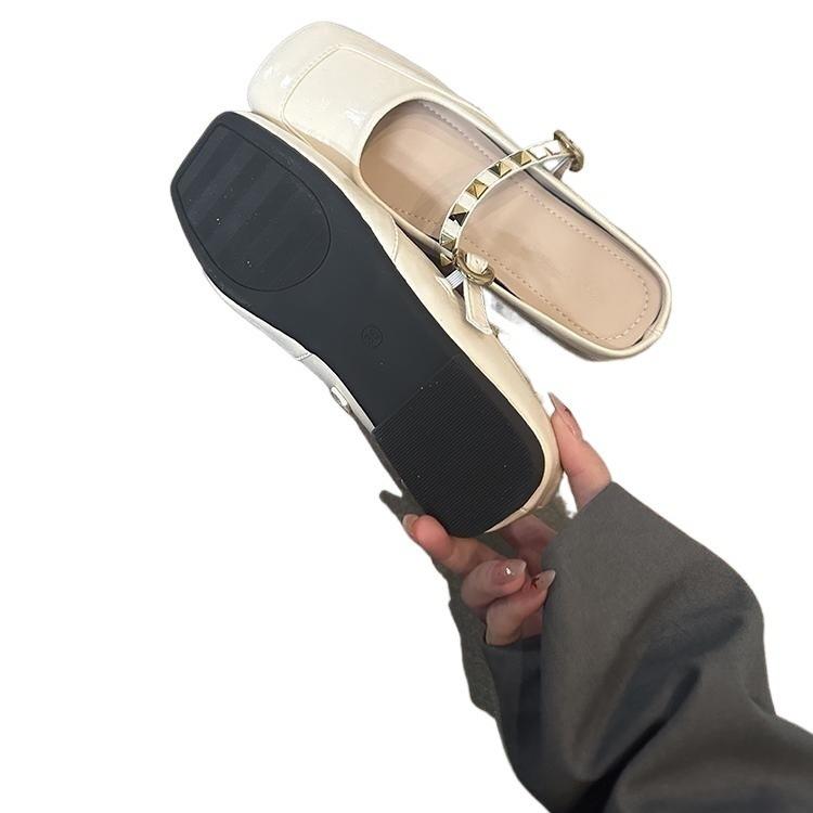 XINZHOU Innenhöhenerhöhung Französische sanfte Halbschuhe Damen 2025 neu Sommer Oberbekleidung Gefühl dicke Sohle Nieten