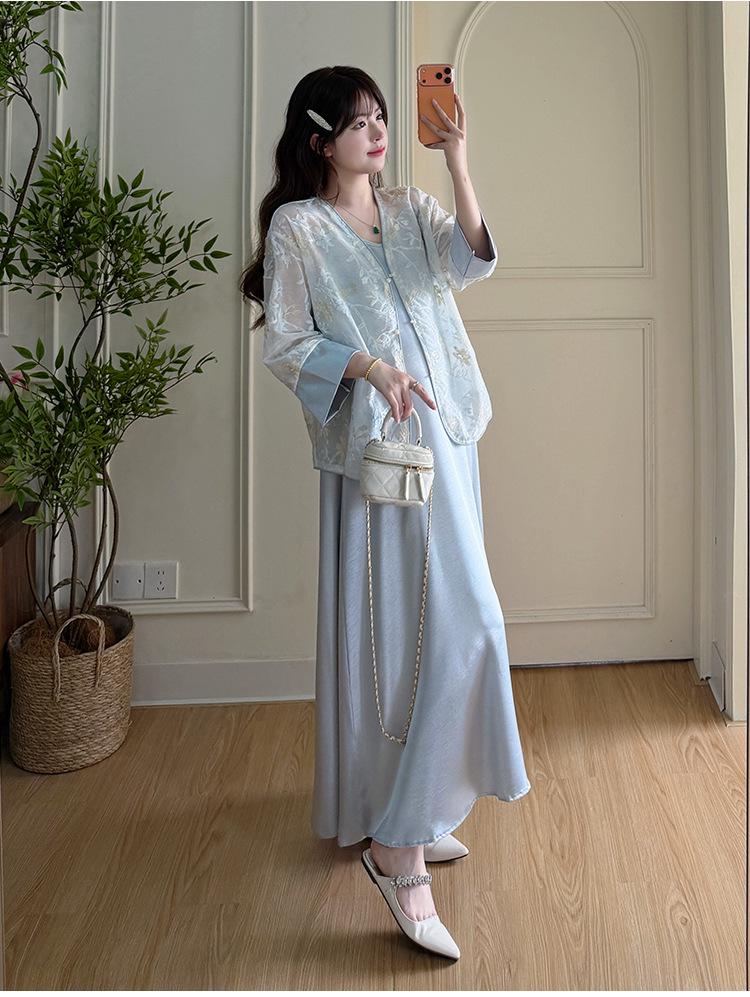 Elegantes Sommer-Umstandskleid 2026 im chinesischen Stil mit geprägtem Sonnenschutz