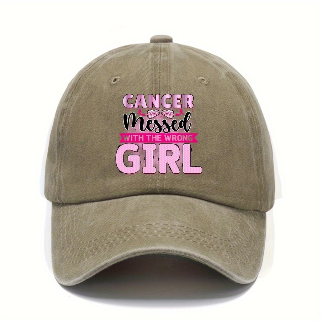 Cancer Messed With The Wrong Girl Pink Ribbon Baseball Cap Adjustable Casual Adult Headwear