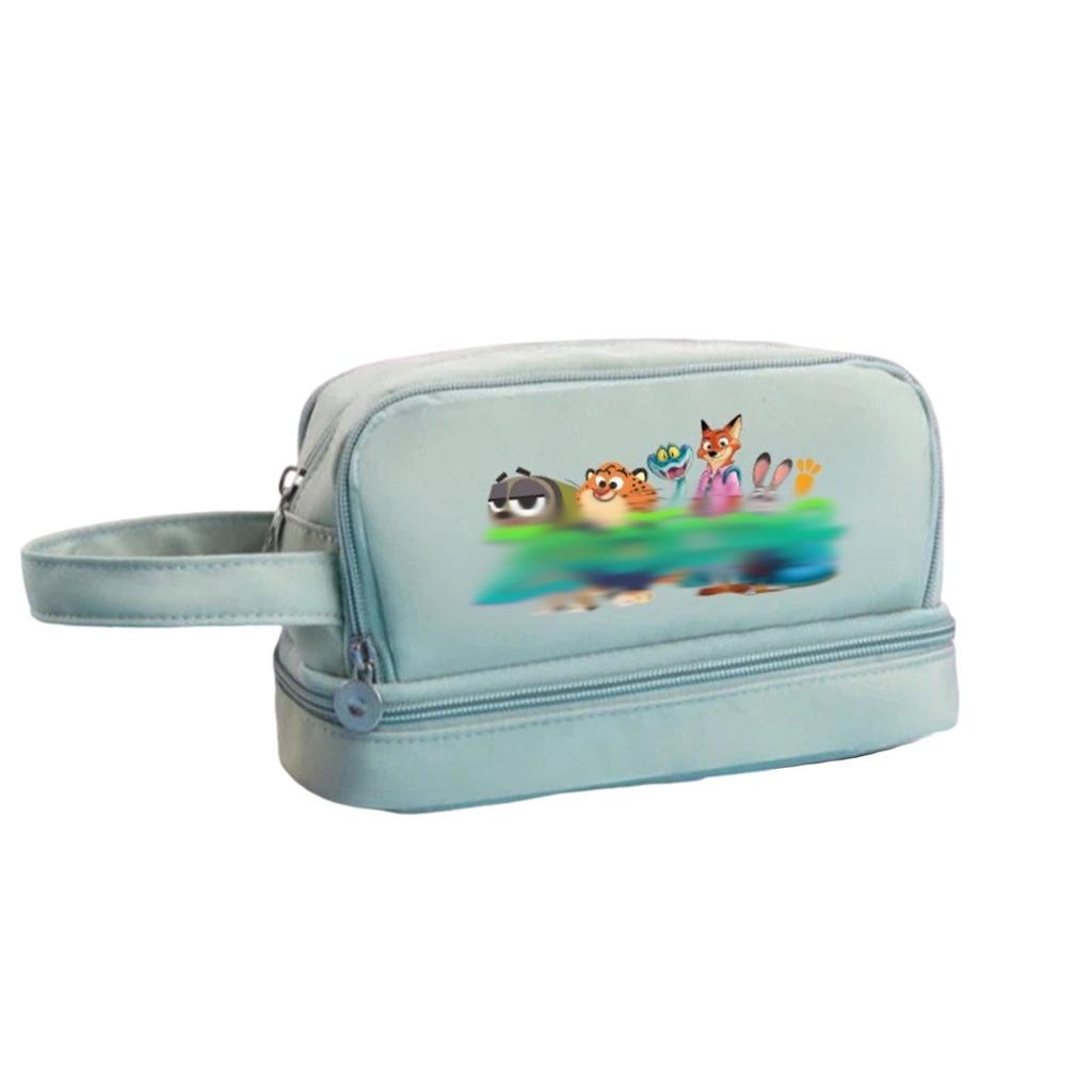 Cartoon Print Three-Layer Large Capacity Pencil Case, Student Stationery Storage Bag