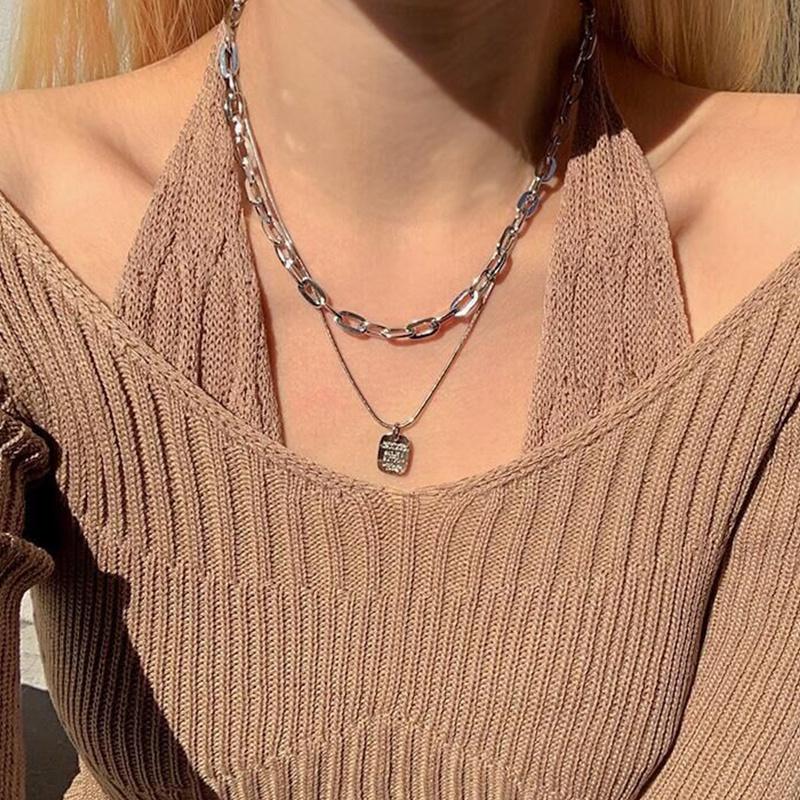 

IF ME персонализированное квадратное ожерелье с подвеской в ​​виде буквы, модное многослойное золотистое, серебряное ожерелье-цепочка, женские ювелирные аксессуары, подарок silver