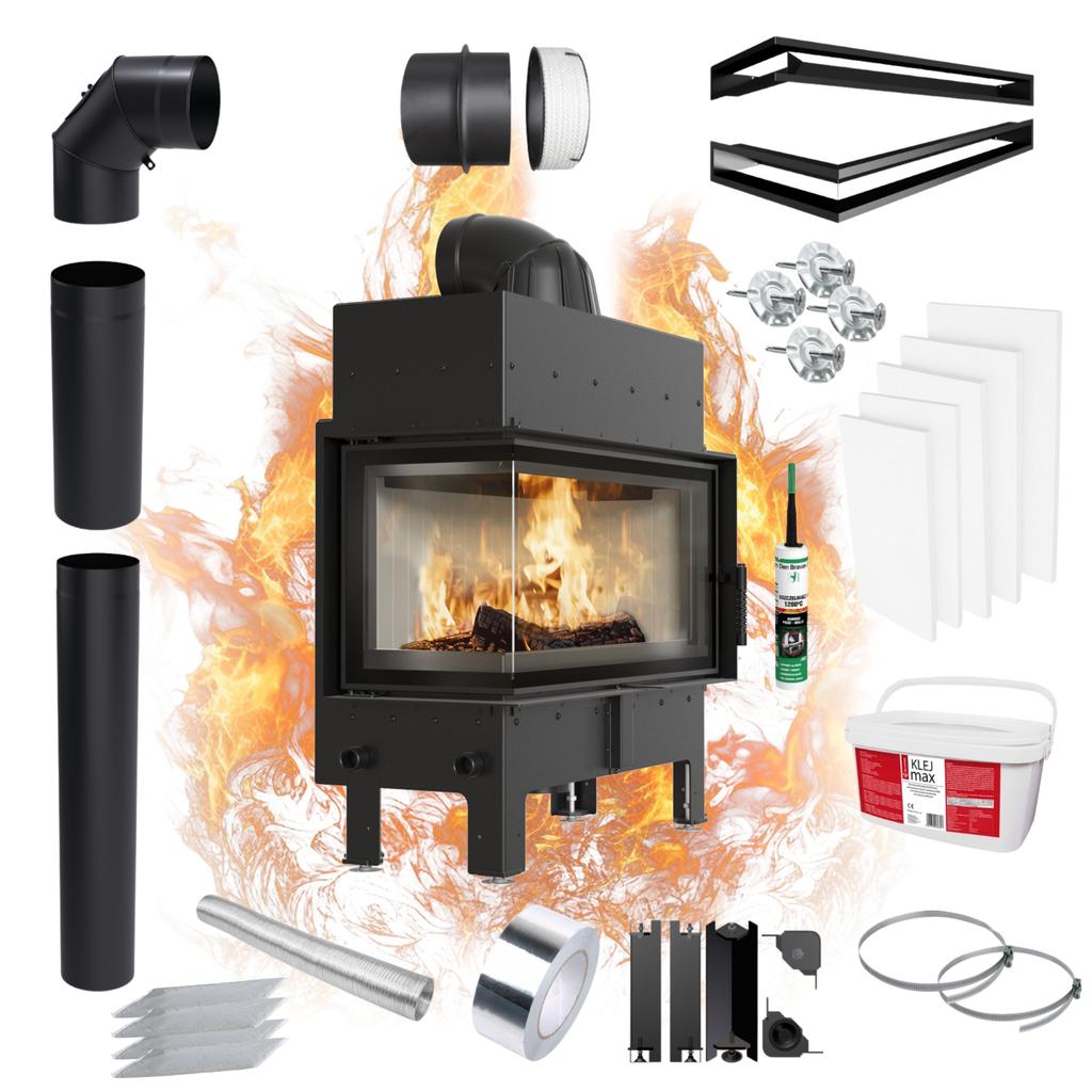 Fireplace Insert Fireplace KRATKI FLOKI L Left 12kW COMPLETE SET for BUILT-IN