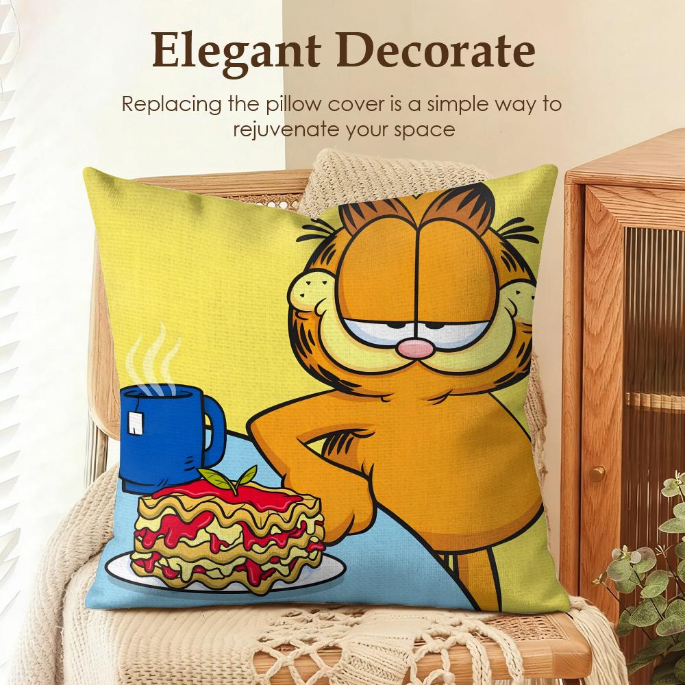 Cartoon GGarfield Cat Cushion Cover Natural Linen Organic Fabric DoubleSided Printing Sofa Home Decor Gift Pillow Case