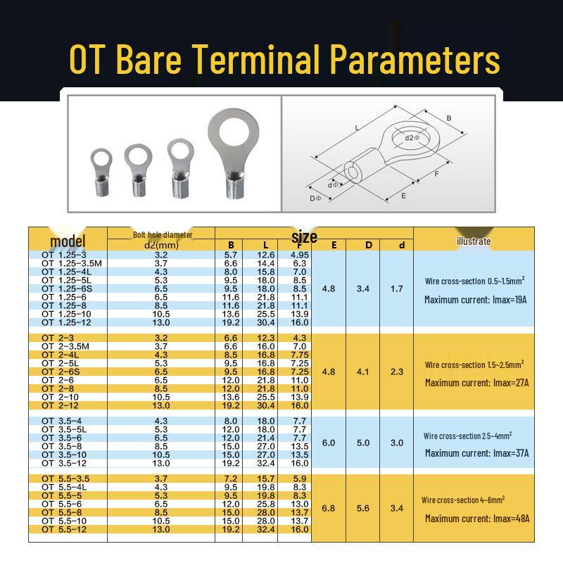 OT8-4L Round Copper Lug Cold Crimp Terminal, Brass Connector, 1000 Pieces