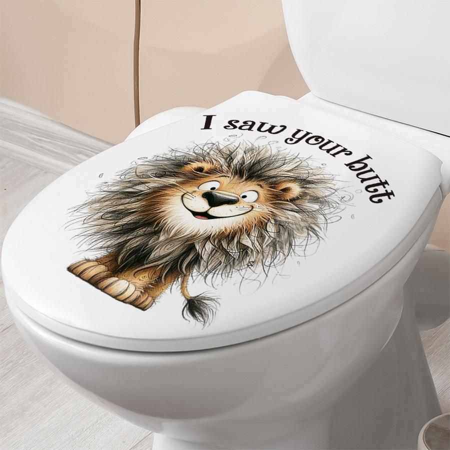 Adesivi Divertenti Cartone Animato Leone Piccolo con Capelli Disordinati per WC, Decorazione Carina Autoadesiva per Decorazione Serbatoio WC del Bagno