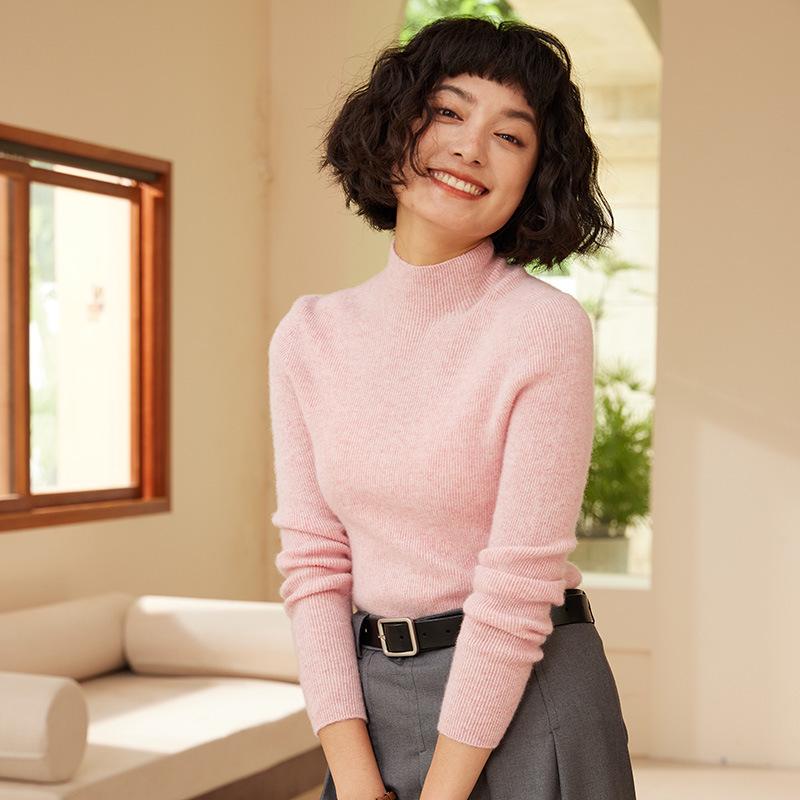 Premium Autumn/Winter Cashmere Knit Top: Soft, Smooth, Half-High Collar Sweater