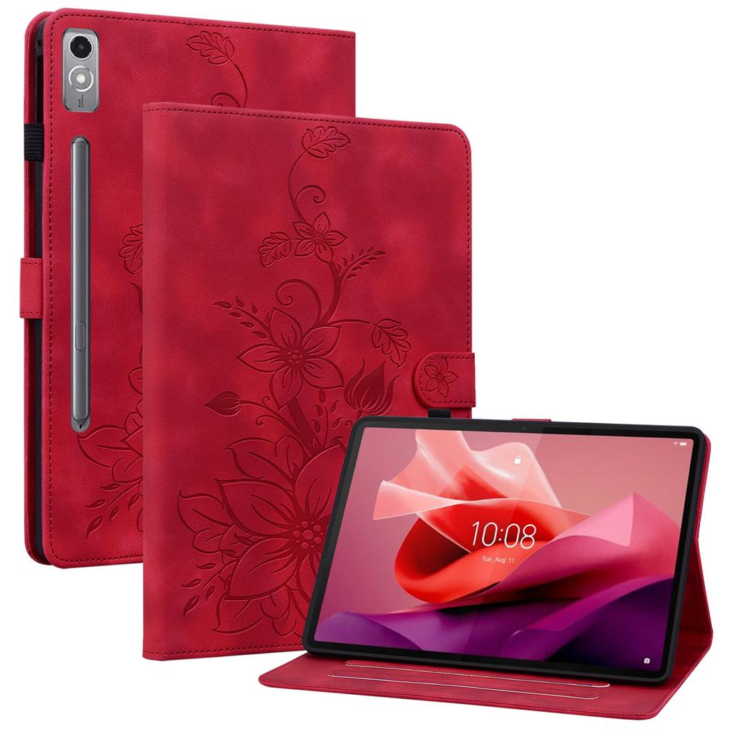 For Lenovo Tab P12 Case Lily Flower Leather Tablet Cover with Card Slots Stand