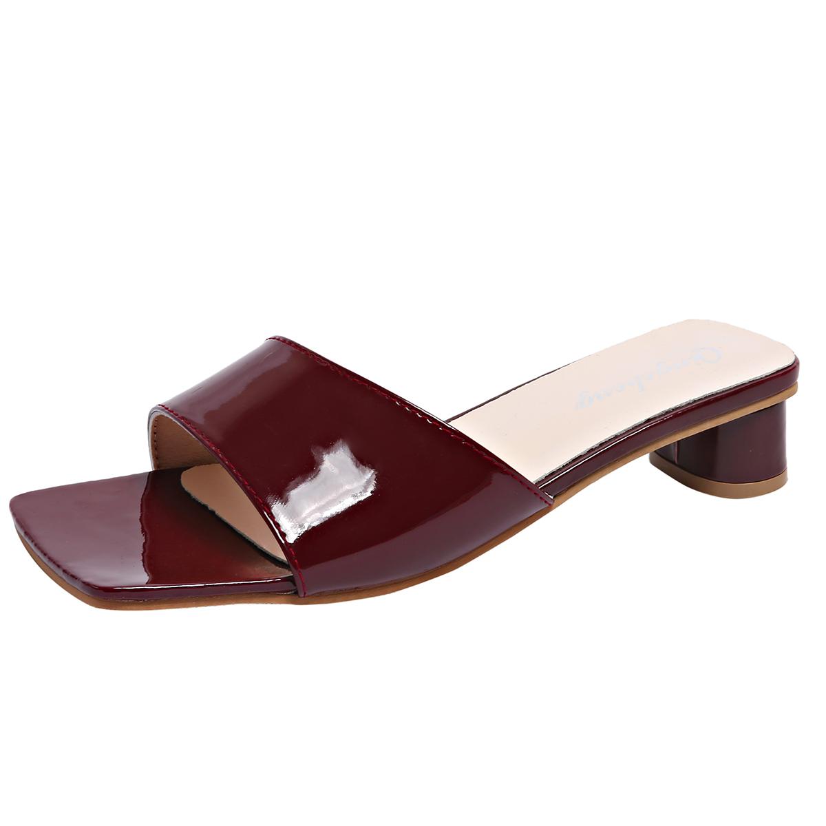 

Мода Женская Мода Босоножки на Круглом Каблуке Летние Новые Лакированная Кожа Квадратный Носок Открытый Носок Шлепанцы Нескользящие Износостойкие Туфли на Каблуке 42 вино красного