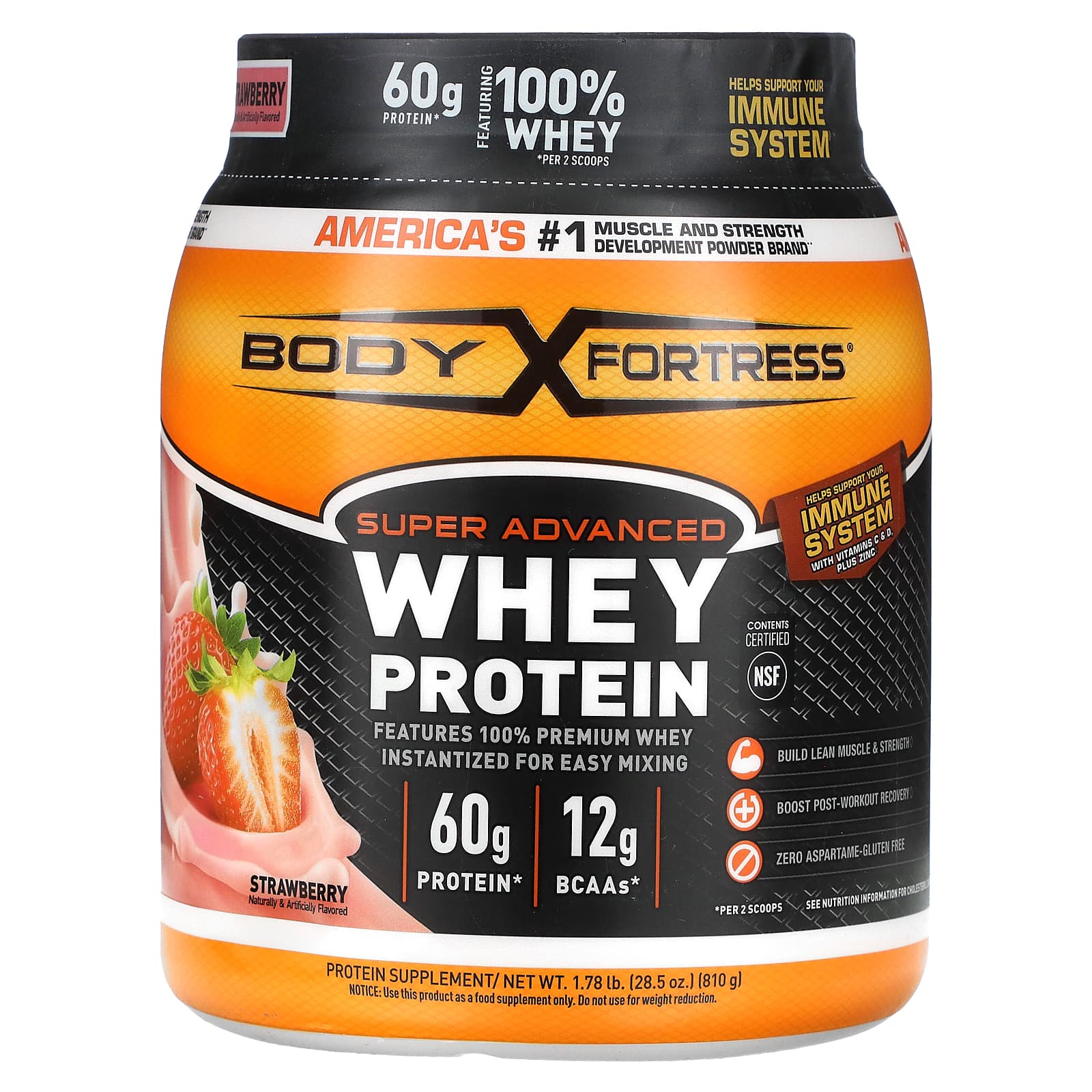 

Body Fortress, Super Advanced Whey Protein, Strawberry, 1.78 lb (810 g)