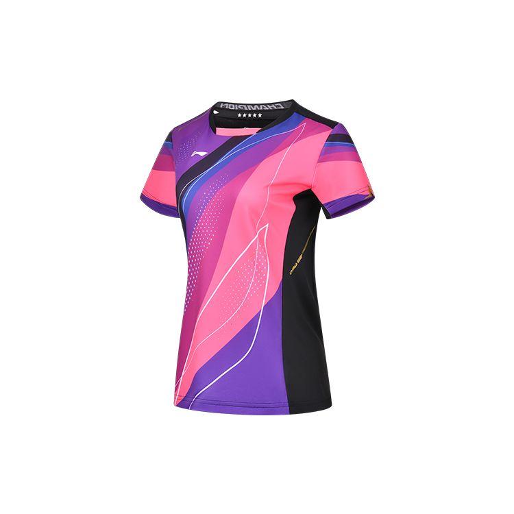 Li-Ning Moisture Wicking Quick Dry Competition Short Sleeve T-Shirt Women Tops Fluorescent-Lotus-Pink AAYT028-1