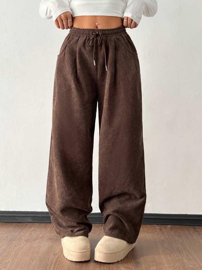 2025 Women’s European & American Corduroy Straight-Leg Pants – Autumn/Winter, Solid Color, Casual, Versatile, Elegant Fit. M