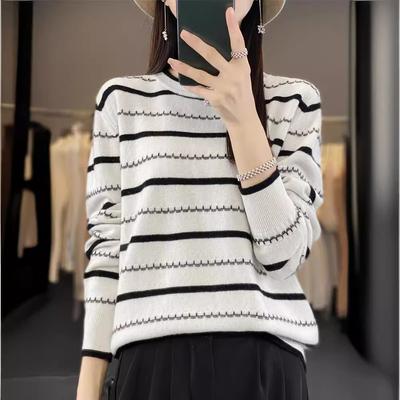 Striped Long Sleeve Sweater Women's Round Neck Autumn and Winter Knitwear