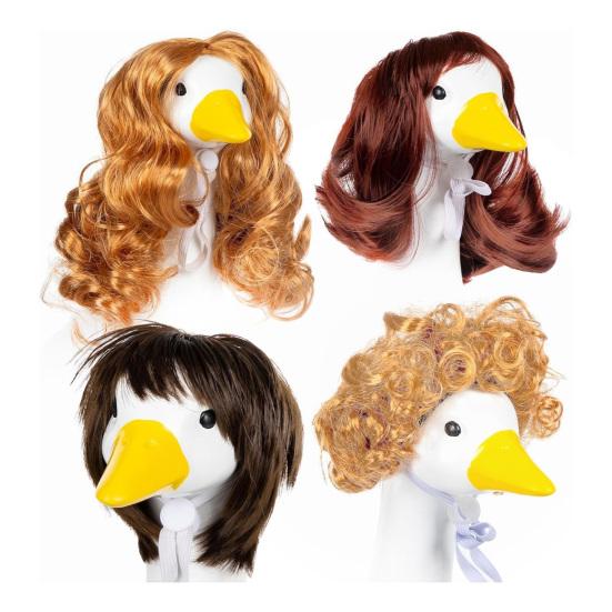 3/4Pcs Porch Goose Wig with Elastic Drawstring Lawn Goose Outfit DIY Outdoor Garden Patio Yard Goose Statue Hairpiece Decoration Accessories