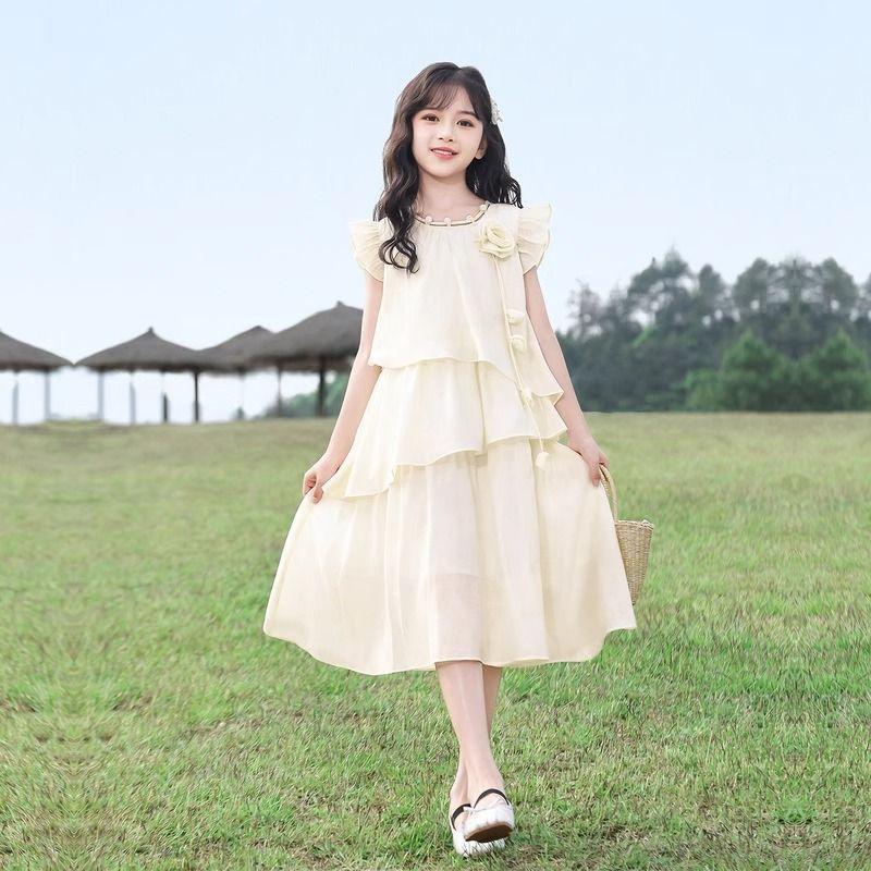 Girls Fashionable and Sweet Dress Summer Children s Princess Cake Dress 120 абрикосовый
