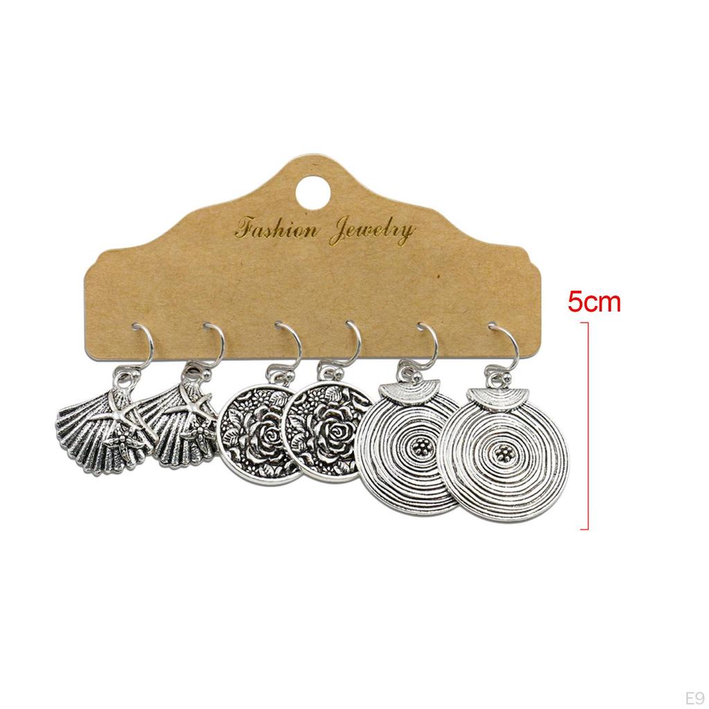 3Pairs Bohemian National Style Dangle Earrings Set Alloy for Birthday Party