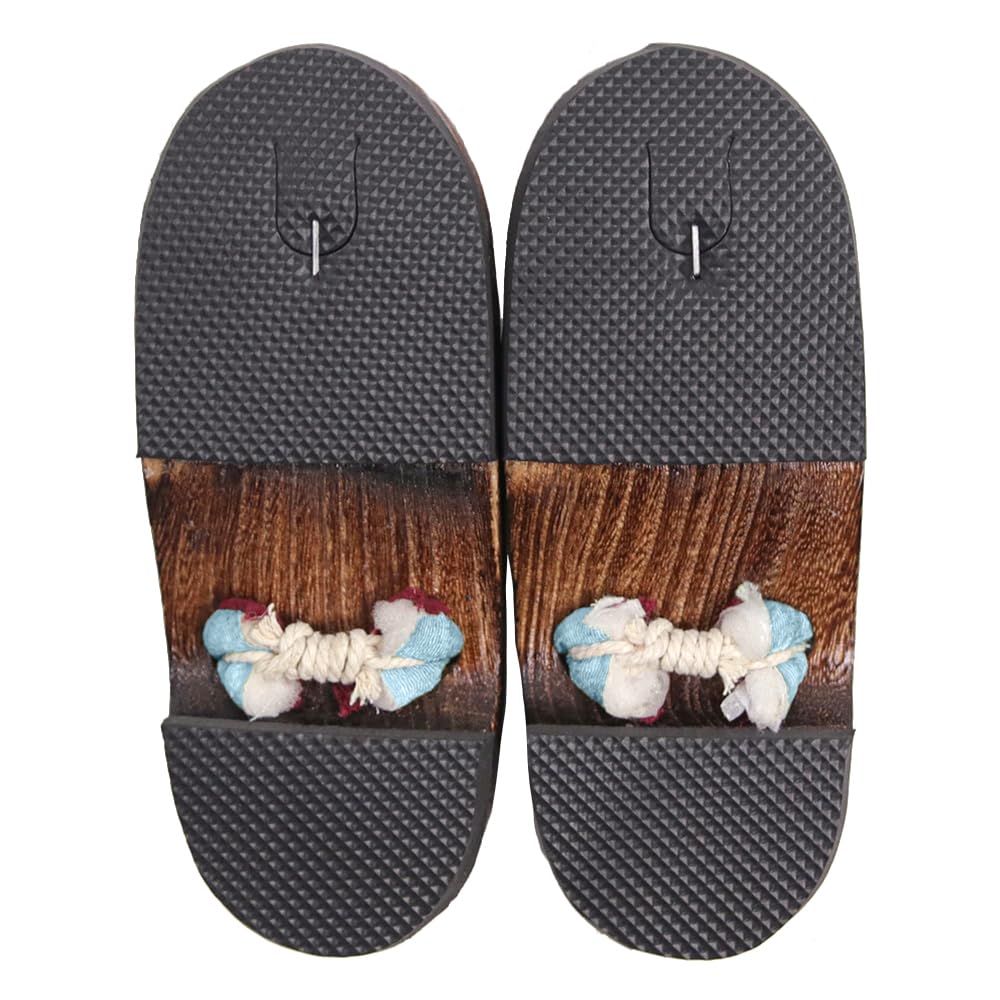 Geta wooden in burnt paulownia wood for girls light [KYOETSU] (Japanese clogs) dull, (6 blue, measurement_19_point_5_centimeters)