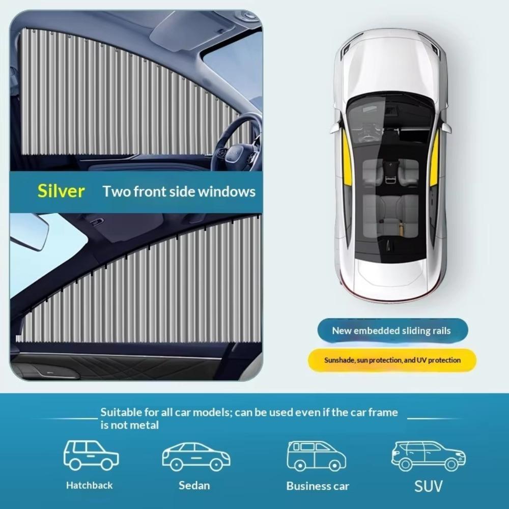 2/4 Pcs Pure Cloth Car Sun Shade Foldable Car Side Window Sunshade Car Window Sunshade Car Window Silver Front 2PCS