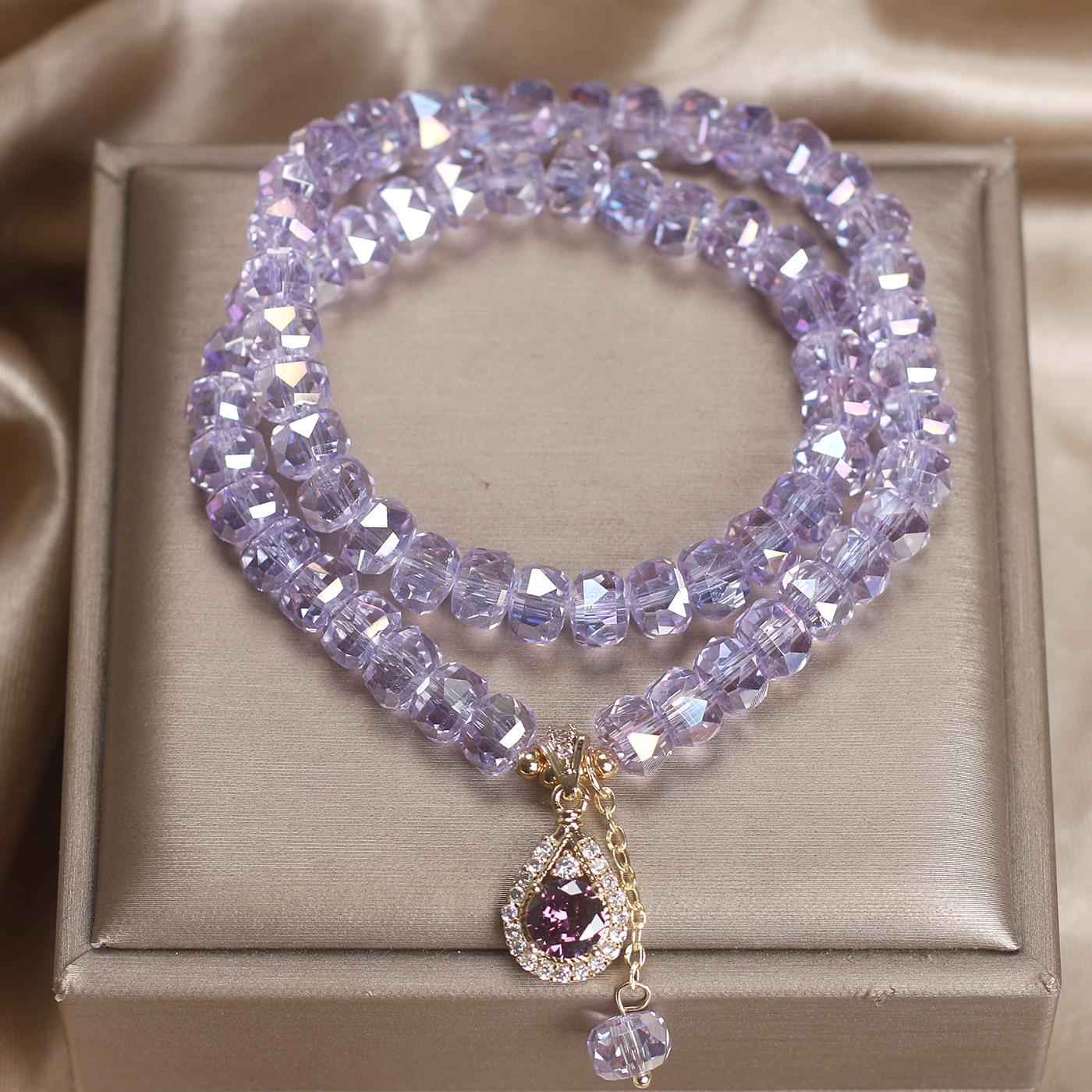 

Design Citrine Abacus Beads Multi-circle Bracelet Women s Light Luxury Exquisite Four-leaf Clover Pendant Crystal Bracelet