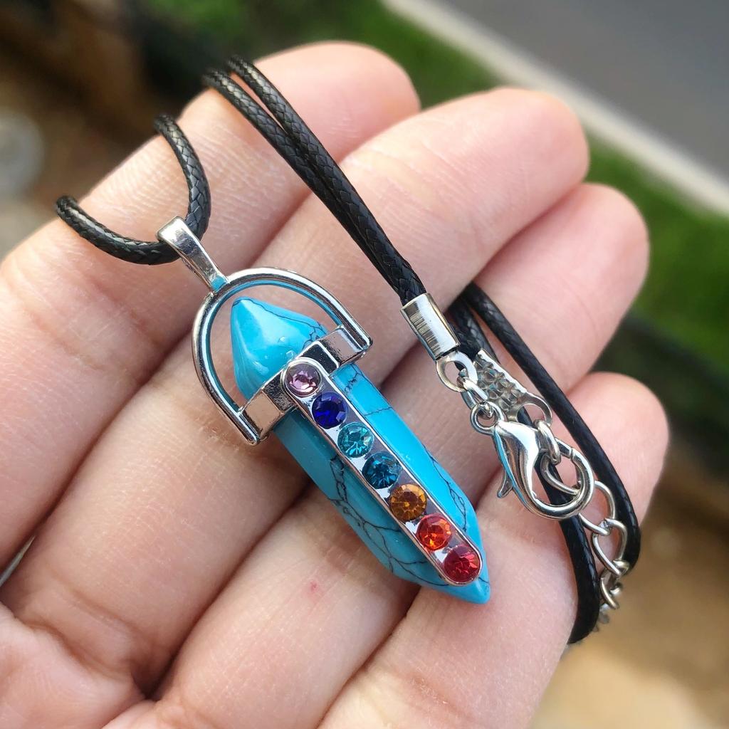 7 Chakra Healing Crystal Necklaces, Natural Hexagonal Chakra Crystal Gemstone Pendant Necklaces, Pointed Quartz Stone Jewelry