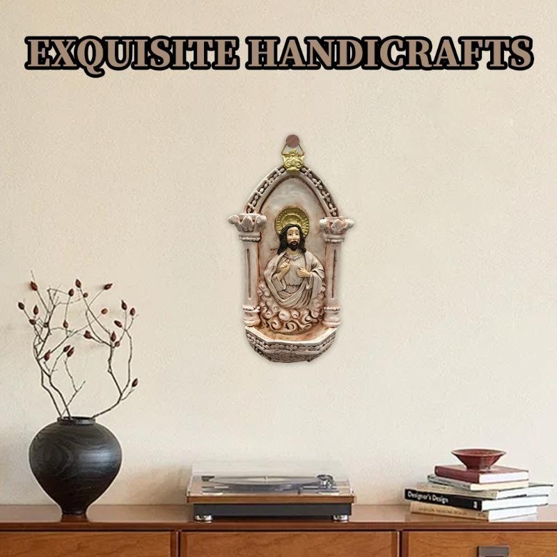 European Themed Resins Wall Decors Ornament Sacred Christian Sculpture Holy Water Font For Spiritual Interior Styling J0MC